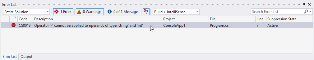 Visual Studio type error