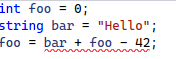 Code snippet above, with visual studio error highlighting