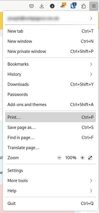 Print option, Firefox